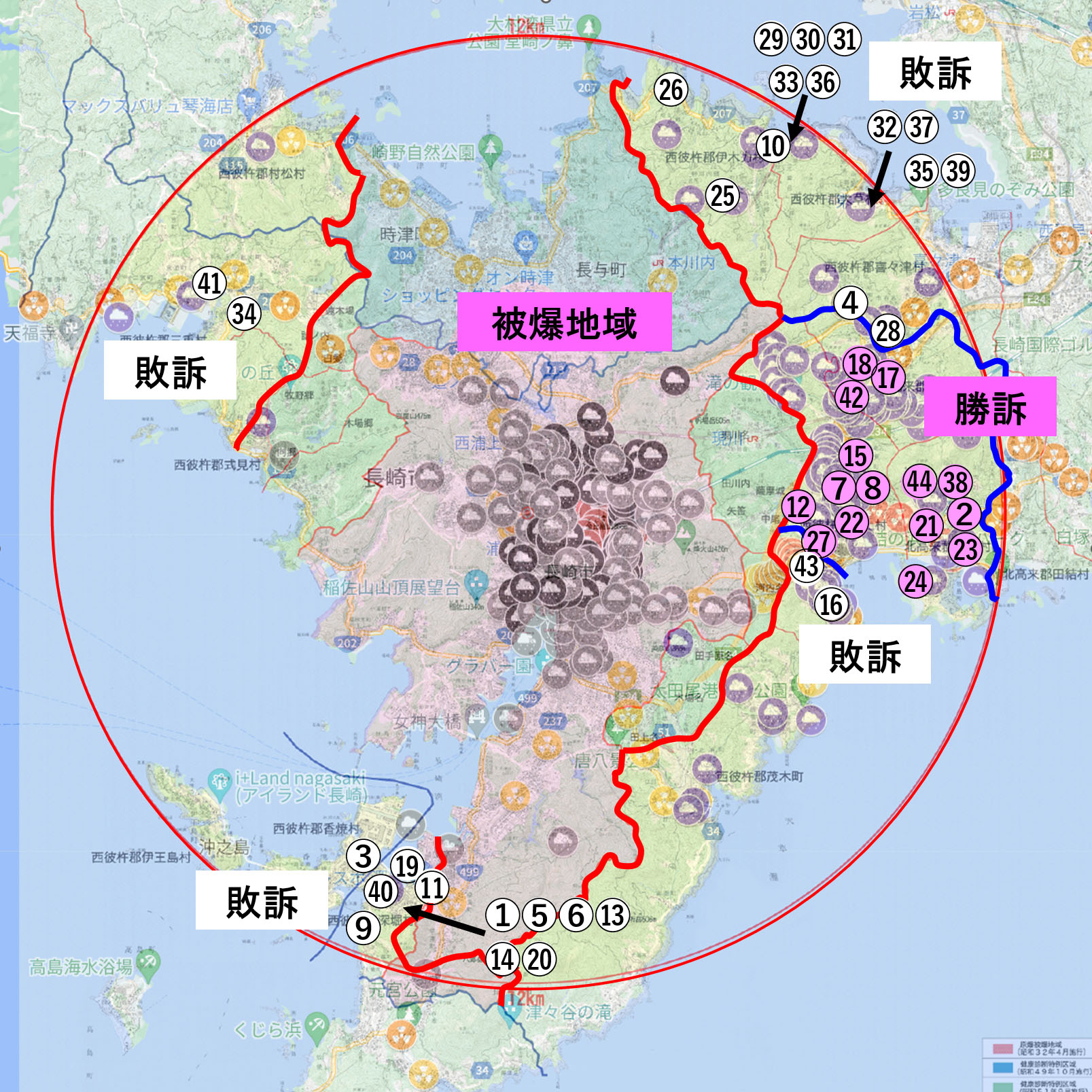 被爆体験者訴訟地図